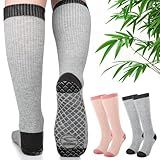 SONORAN Bamboo Viscose Compression Socks for Pregnant Women (2 Pairs) 15-20 mmHg Knee High Non-slip Socks for Nurses, Pregnancy S/M（Gray&Pink）
