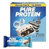 Pure Protein Cookies And Cream Protein Bars – 20g Protein, 3g Sugar, 190 Calories (12 count) Low Sugar* High Protein Snack - Gluten Free - Perfect for a Healthy Snack