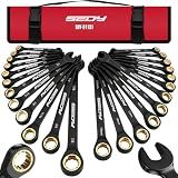 Premium 24-Piece Ratcheting Wrench Set, SAE(1/4-7/8") & Metric(8–19mm) Combination Wrenches, 72-Tooth CR-V Steel with Durable Black Finish, Ratchet Spanners with Roll-Up Tool Pouch for Repair