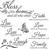 Zonon Vinyl Wall Quote Stickers Love Faith Hope Family Inspirational Stickers Motivational Wall Decals Bible Verse Butterfly Sayings for Home Room School Decorations(Classic Color)