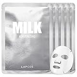 LAPCOS Milk Sheet Mask, Moisturizing Daily Face Mask to Replenish and Restore Dry Skin, Korean Beauty Favorite, 5-Pack