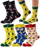 PLULON Fun Dress Socks Fruit Pattern Stocking for Men Women, Soft Cotton Crew Men Socks Funny Stockings for Him Women Sports Office Photography Birthday Mother's Day Father's Day Gifts Bachelor Party