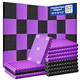 52 Pack Acoustic Foam Panels,1" x 12" x 12"Acoustic Wedge Studio Foam Sound Absorption Wall Panels (Black/Purple)