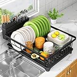 Kmiectse Dish Drying Rack - Space-Saving Small Dish Rack for Kitchen Counter, Rust-Resistant Kitchen Drying Rack, Compact Dish Drainer Organizer with Utensil Holder for Home Kitchen, Black