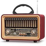 PRUNUS Retro Vintage Radio with Bluetooth Rich Bass Stereo Sound, Radios Portable AM FM, Rechargeable Speaker with TWS Pairing, Loud Volume,BT5.0, TF Card & MP3 Player for Home/Party