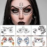 9 Pack Face Eye Makeup Tattoo Sticker Waterproof Black Lace Eye Face Temporary Tattoo for Women Girls Halloween Christmas Masquerade Party (Mixed Color(6 Style))