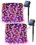 Brizled Orange & Purple Halloween Lights, 2 Pack Total 78FT 240 LED Solar Halloween Fairy Lights, 8 Modes Outdoor Orange Fairy Light, Purple Twinkle Light String Black Wire Outside Spooky Decorations