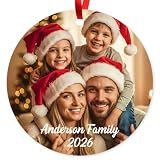 Personalized Christmas Ornaments – Custom Photo Ornament, Made in USA, Round Xmas Tree Decor 2025 with Velvet Pouch and Ribbon by Soul Decor