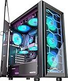 MUSETEX ATX PC Case, 6 PWM ARGB Fans Pre-Installed, Computer Case with Opening Tempered Glass Door, Mid Tower Gaming PC Case, USB 3.0 x 2, Black, G07