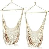 Barydat 2 Pcs Hanging Hammock Chair Boho Swing Chair Outdoor Indoor Comfy Soft Cotton Rope Weaving with 40 Inch Detachable Metal Bars for Backyard Living Room Garden, 270lb Capacity(Beige)