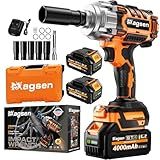 MAGSEN 1/2 inch Cordless Impact Wrench, High Torque 900Ft-lbs (1200N.m) Brushless Impact Gun,3800RPM,2x4000mAh Battery, 6 Sockets,LED Light,Electric Impact Motor Variable Speeds for Car/Mower/Pickup