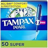 Tampax Pearl Tampons Super Absorbency, With Leakguard Braid, Unscented, 50 Count (Packaging May Vary)