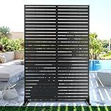 FENCY Metal Privacy Screen with Stand 72" H×44" W Outdoor Freestanding Privacy Panels, Outdoor Privacy Screen for Deck Patio Balcony(Black-Louvered)