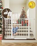 Cumbor 29.7-46" Baby Gate for Stairs, Toddler Safety Essentials for The House, Auto Close Dog Gate for Doorways, Mom's Choice Awards Winner-Easy Install Pressure Mounted Pet Gates for Dogs, White