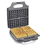 BELLA Classic Waffle Iron, 4 Square Belgian Waffle Maker, Non-stick Extra Large Plates for Easy Cleanup, Cool Touch Handles, Stainless Steel, Black, 1400W
