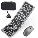 Foldable Keyboard and Mouse for Laptop, Travel Bluetooth Folding Keyboard Mouse with Portable Case, Rechargeable Keyboard for Business, 2.4G Wireless & Bluetooth, for iPad Tablets Laptop iOS Android