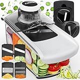 Fullstar Mandoline Slicer for Kitchen, Fruit Cutter, Cheese Grater, Cucumber Slicer, Veggie Spiralizer, Food Cutter & Kitchen Gadgets & Gifts with Safety Glove (6 in 1, White)