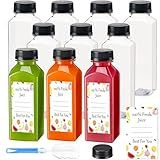 Juice Bottles with Caps 10Pcs 12oz, Plastic Bottleswith Caps, Clear Reusable Water Bottle, Used for Juicing Bottles, Smoothie Bottle, Juice Containers - with 10Pcs Labels & Bottle Brush