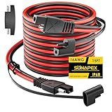 SUNAPEX SAE to SAE Extension Cable: 16 AWG 15 FT Pure Copper Cord - Waterproof Quick Disconnect Wire Connectors with Polarity Reverse Adapter Dust Caps for Automotive, Solar Panel, RV, Battery Charger