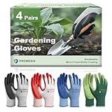 PROMEDIX P 4 Pairs Gardening Gloves for Women & Men, Breathable Nitrile Coated for Yard Working, Garden Gloves Easy to Clean Washable with Non-Slip Grip multi,M
