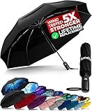 TUMELLA Strongest Windproof Travel Umbrella (Compact, Superior & Beautiful), Small, Wind-Tested, Light & Portable, Automatic Folding Rain Umbrella, Durable, Premium Grip, Fits Car & Backpack