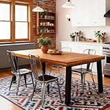 Devoko Home Acacia Wood Dining Table 6-Person Indoor Outdoor Table with Iron Legs, Sandblast Finish, Natural Stained, Rustic Metal, 69 * 33 * 30 inch (Natural)