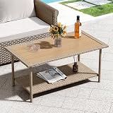 YITAHOME Outdoor Wicker Coffee Table with Storage, 39.4" 2 Tier Rectangle Patio Coffee Table, All-Weather Rattan Outdoor Storage Table for Patio Garden Backyard Porch - Brown
