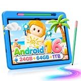 Android 16 Kids Tablet HD 10 Inch with Stylus & Case, 24GB RAM 64GB ROM 1TB