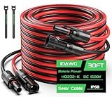 30FT 10AWG Solar Panel Extension Cable, Bateria Power 6mm² Solar Extension Cable Wire with Female & Male Waterproof Connectors for RV, Photovoltaic Systems