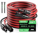 30FT 10AWG Solar Panel Extension Cable, Bateria Power 6mm² Solar Extension Cable Wire with Female & Male Waterproof Connectors for RV, Photovoltaic Systems