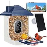 Smart Bird Feeder with Camera,AI Identify Species,Bird House with Solar Powered,Instant Arrival Alerts,2K HD Capture Video Live View,Gift for Birds Lover (Indigo Blue)
