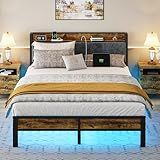 Liians Queen Bed Frame with Headboard, Metal Platform Bed with Smart LED Lights and USB Charging Station, Easy Assembly, No Box Spring Needed