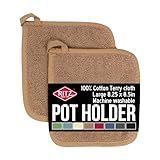 RITZ Terry Potholder & Hot Pad: Heat Resistant, Durable 100% Cotton – Ergonomically Designed for Optimal Grip, Easy-Care Machine Washable, Perfect for Your Kitchen – Mocha Brown, 2-Pack