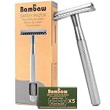 Bambaw Double Edge Safety Razor for Men & Women, Metal Razor with 5 Double Edge Safety Razor Blades, Eco-Friendly Razor – Silver
