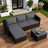Shintenchi 4 Pieces Patio Furniture Sets, Outdoor Sofa Patio Sectional Sets All Weather, 2-in-1 Wicker Rattan Seating Sofa Couch with Cushions & Coffee Table for Yard, Garden, Porch, Poolside (Gray)