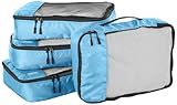 Amazon Basics Medium Packing Cubes for Travel, Packing Organizers, 4-Piece-Set With Double Zipper Pulls and Mesh Top Panel, 100% Durable Polyester, Sky Blue, 13.8"L x 9.8"W x 3"H