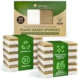 10 Pack Plant-Based Natural Kitchen Sponge - Compostable Cellulose and Coconut Walnut Scrubber Sponge - Eco Friendly Sponges for Dishes