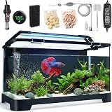 3.5 Gallon Betta Fish Tank, All in One Aquarium Starter Kits with Back Filter, Adjustable Pump, 25W Heater, LED Thermometer, LED Light with Timer & Water Changer Kit, Gifts for Mom Wife