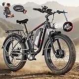 PUJH 6000W Dual Motor Ebike for Adults 60V Fast Electric Bike for Men Women,Up to 100 Miles,24" Fat Tire Suspension Electric Bike for Snow Off-Road Commuter Mountain E-Bike PU364 (Black)