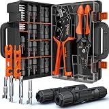 SOMELINE Solar Connector Crimping Tool Kit, 14-10 AWG Crimper for Solar Panel Cables, Tool Kit with 12 Pairs of Solar Connectors and Wrench and Stripper and Crimper, Solar Panel Connectors