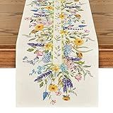 Artoid Mode Bloom Flowers Florals Lavender Summer Table Runner, Seasonal Spring Holiday Kitchen Dining Table Decoration for Home Party Indoor 13x72 Inch