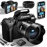 8K 64MP Digital Cameras for Photography, Vlogging Camera for YouTube, 4" Touch Screen WiFi Digital Camera, Auto Focu, 16X Digital Zoom with WiFi, 32GB Card, 3000mAh Batteries, Black