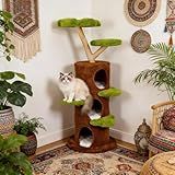 Wisfor Modern Cat Tree Tower: 58Inch Tall Cats Tree for Large Cats with Multi Condos - Indoor Wooden Kitty Tree House Sturdy with Scratching Post