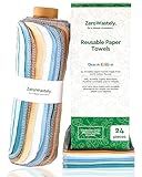 Reusable Paper Towels - Value Pack of 24 Paperless Paper Towels! - 100% Cotton, Super Soft, Absorbent, Washable and Made To Last