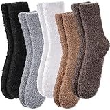 FNOVCO Womens Fuzzy Socks Super Soft Fluffy Winter Warm Cozy Home Sleeping Socks (5 Pairs Solid Color F)