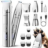 oneisall 4 in 1 Dog Grooming Kit with LCD Display, Dog Hair Trimmer for Paw Nail Grinder, Rechargeable Cordless Low Noise IPX7 Waterproof Pet Clippers