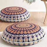 Codi Floor Pillows for Sitting Set of 2, Large Meditation Cushions for Adults with Memory Foam, Bohemian Mandala Round Seating for Outdoor Yoga and Living Room, Washable，32 Inch, Yellow