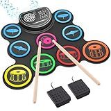 Sboet Electronic Drum Set, 9-Drum Practice Pad with Headphone Jack, Roll-up Drum Kit Machine with Built-in Speaker Drum Pedals and Sticks 10 Hours Playtime, Great Christmas for Kids