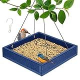 Kingsyard WPC Composite Platform Bird Feeder for Outside, Heavy Duty Hanging Tray for Mealworms & Seeds, 3.5 lbs Large Capacity, Weatherproof Recycled Plastic Material, Easy to Clean, Blue