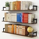 Harwaya Floating Shelves for Wall 36 Inches Long 8 Inch Deep, Large Wall Book Shelves for Bedroom, Rustic Wood Hanging Bookshelf for Living Room Office Kitchen Closet Organizers and Storage - Set of 3